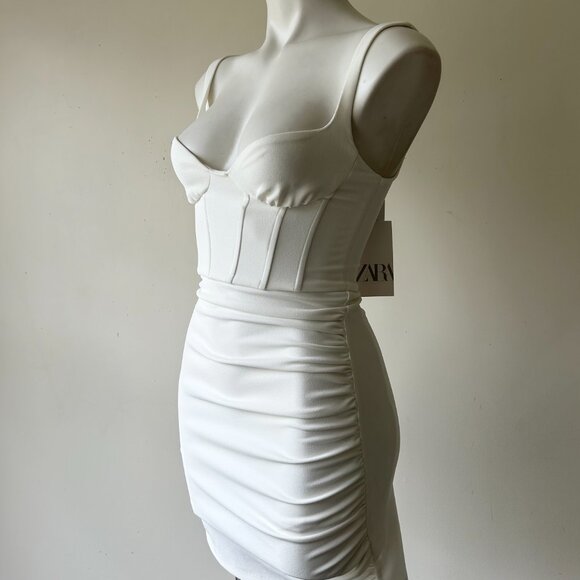 ZARA Draped Corset Style Mini Dress in White, XS NWT - Picture 8 of 13